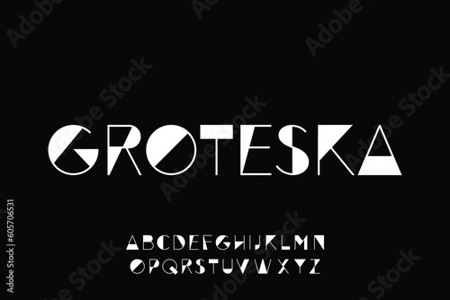 Unique decorative grotesque display font vector illustration. Creative abstract geometric typeface