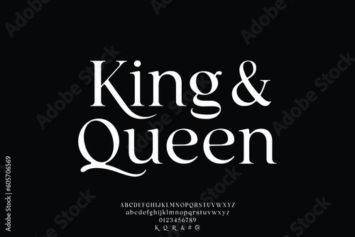 Elegant luxury king and queen font vector illustration. Vintage alphabet typeset with alternate, number and lowercase