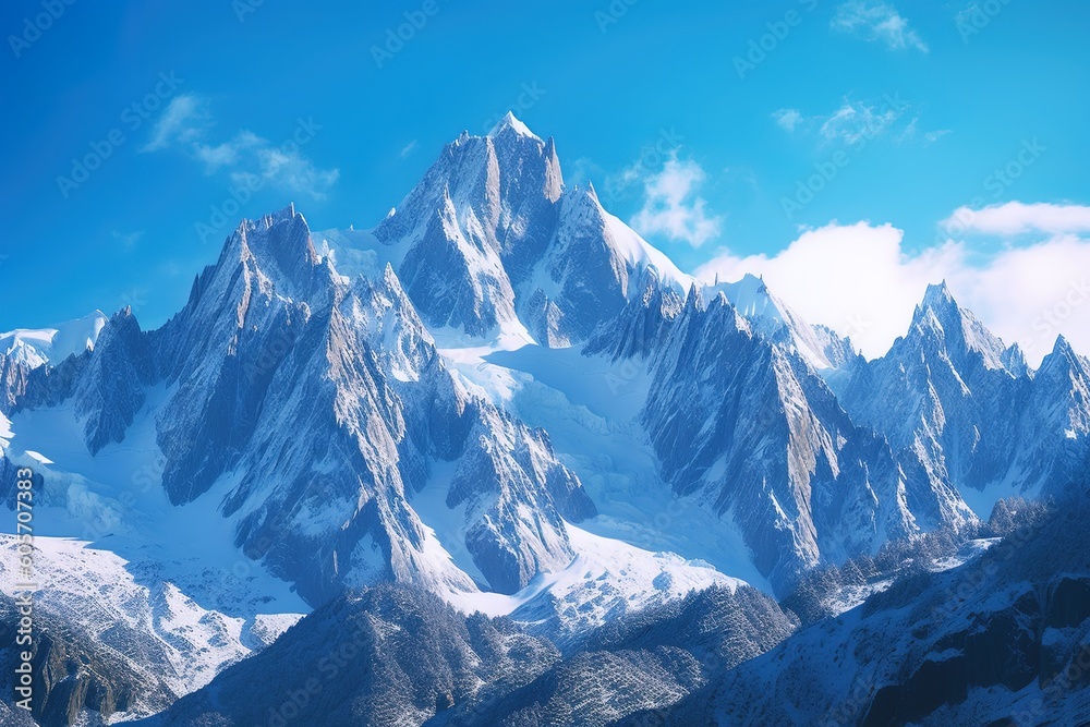 Naklejka premium Stunning Winter Mountain Range - Generative AI