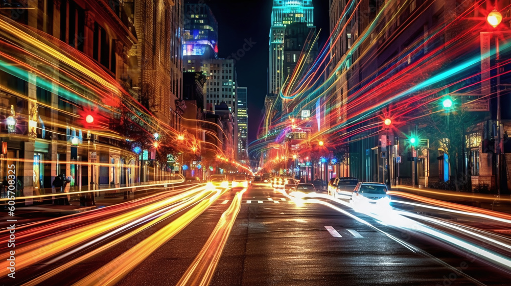 Long exposure busy street, created with Generative AI illustrations
