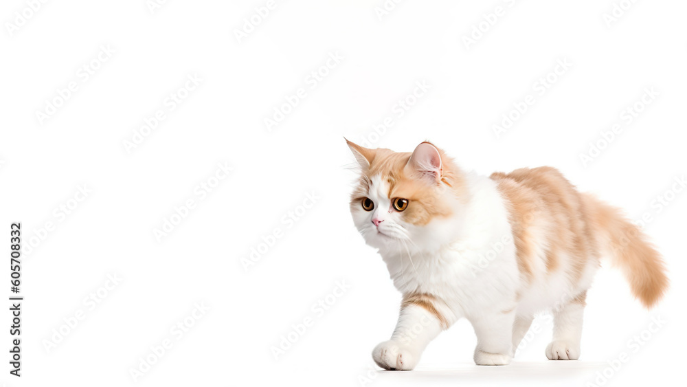 Main coon cat post on white background with copyspace (Generative AI) Main coon cat post on white background with copyspace (Generative AI)