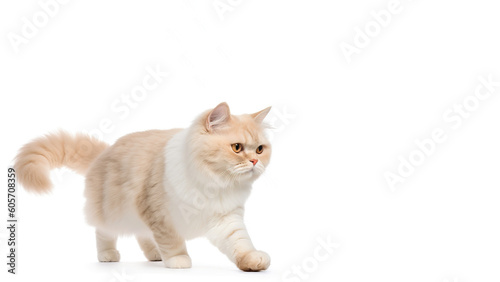 Main coon cat post on white background with copyspace (Generative AI)