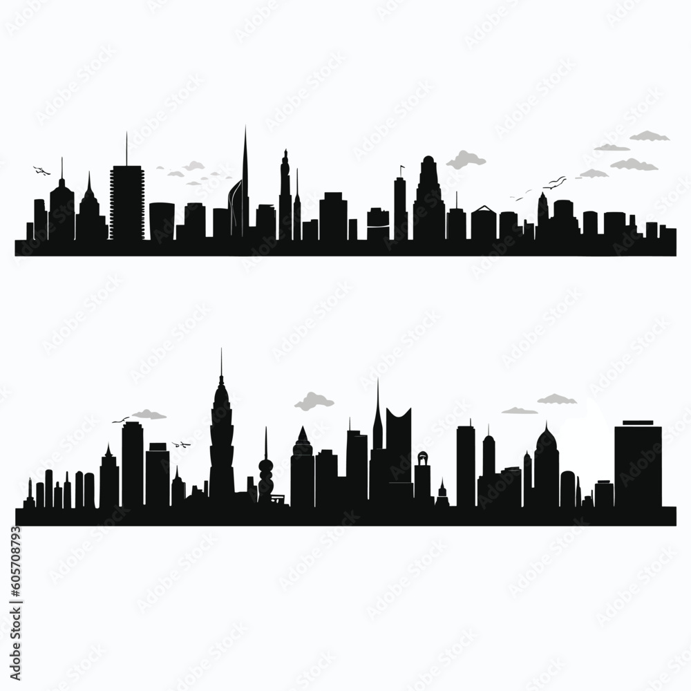 City skyline silhouette black and white vector