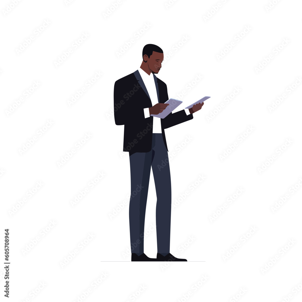 Man in a suit holding tablet vector isolated
