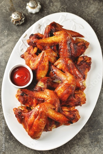 Grilled chicken wings in soy sauce with honey