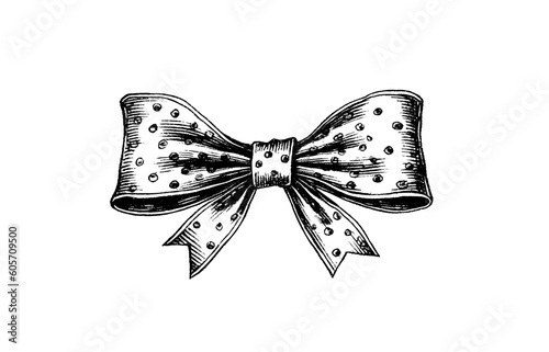 A dotted bow ribbon gift in a vintage engraved  style. Vector design for you banner, collage and idea.