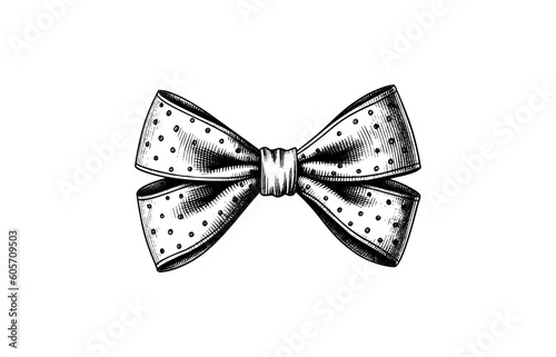 A dotted bow ribbon gift in a vintage engraved  style. Vector design for you banner, collage and idea.