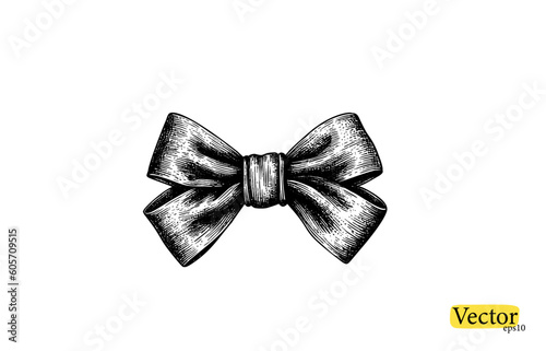 A bow ribbon gift in a vintage engraved  style. Vector design for you banner, collage and idea