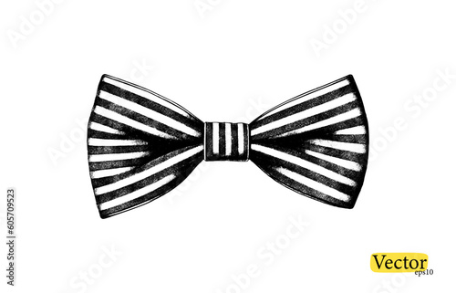 A stripped bow ribbon gift in a vintage engraved  style. Vector design for you banner, collage and idea.