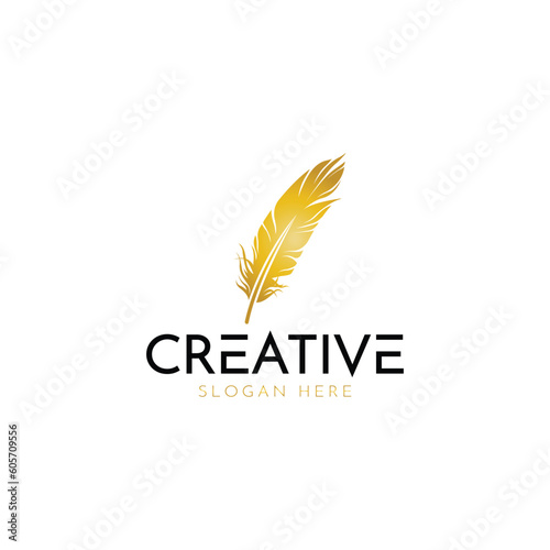 Design a luxury notary logo, solutions for brand identity designs for startup companies, individuals, letter n, feathers vector template in gold color
