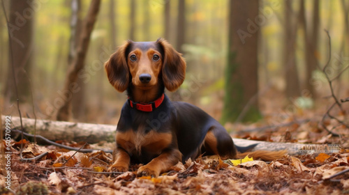 A dachshund puppy laying in the grass