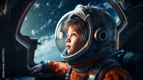 Generative ai young toddler child astronaut landing on new planet