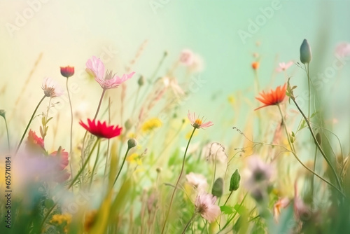 beautiful wildflowers on pastel background close up © Siarhei