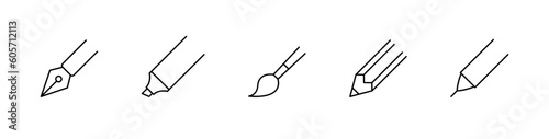 Pen tool icon. Pen, pencil, nib, paintbrush, marker icons collection