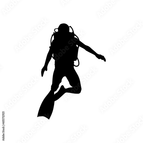 Vector illustration. Scuba diver silhouette underwater.