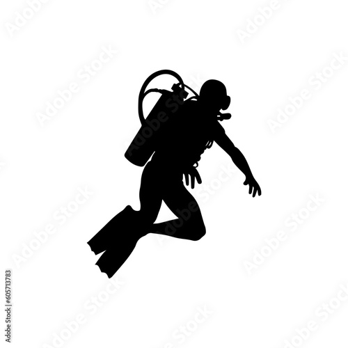 Vector illustration. Scuba diver silhouette underwater.