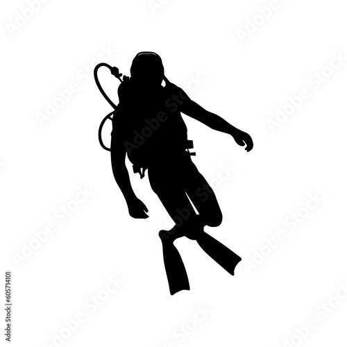 Vector illustration. Scuba diver silhouette underwater.