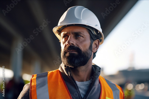 Man engineer looking worker at work in a building construction portrait - generative ai © Silvaz Studio