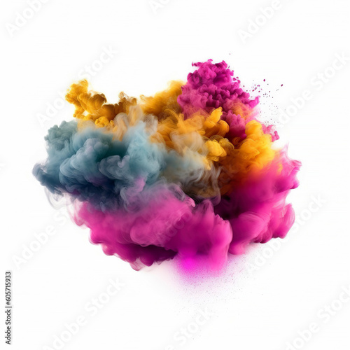 Multi color powder explosion isolated on white background.