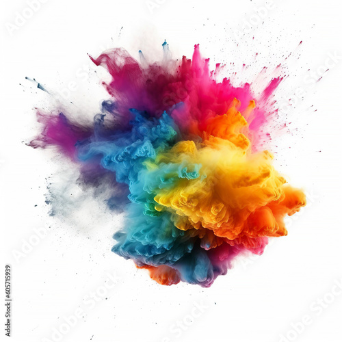 Multi color powder explosion isolated on white background.