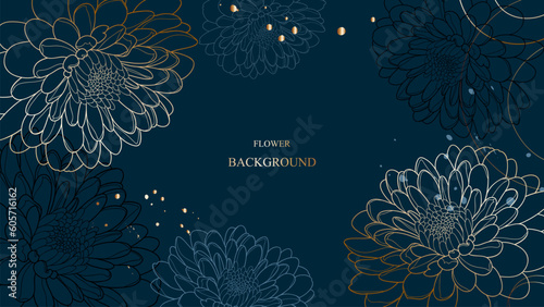 Luxurious elegant  pattern with hand-drawn chrysanthemums flowers and leaves. Pattern for creating packaging, wallpaper, fabric.