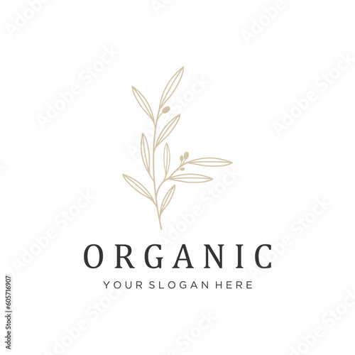Hand drawn beautiful organic floral leaf and flower floral design logo for business, decoration, wedding, greeting card and photography.