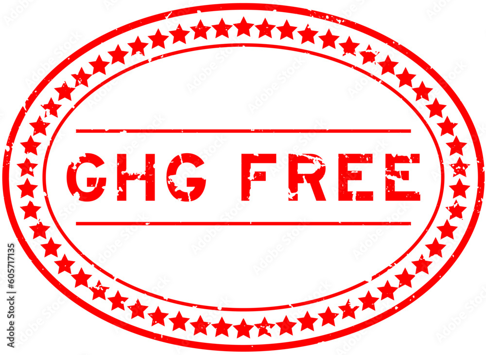 Grunge red GHG (Abbreviation of greenhouse gas) free word oval rubber seal stamp on white background Grunge red GHG (Abbreviation of greenhouse gas) free word oval rubber seal stamp on white background
