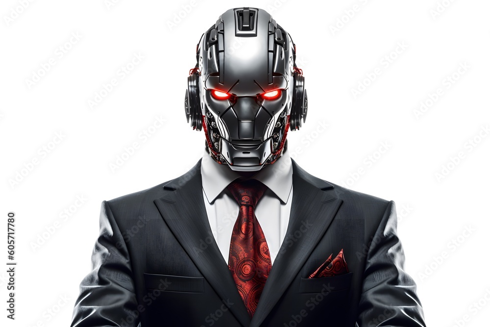 Cyberpunk. Businessman White Collar Worker. Robot dressed in a business suit. Generative Ai. Chat Bot.