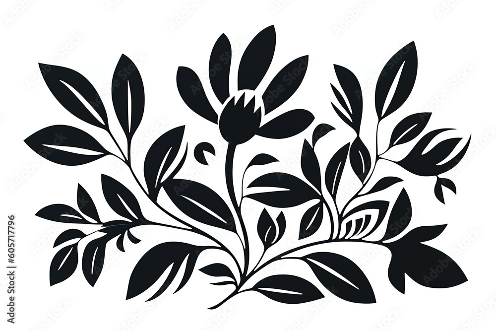 Beautiful black and white flower silhouette background using generative AI