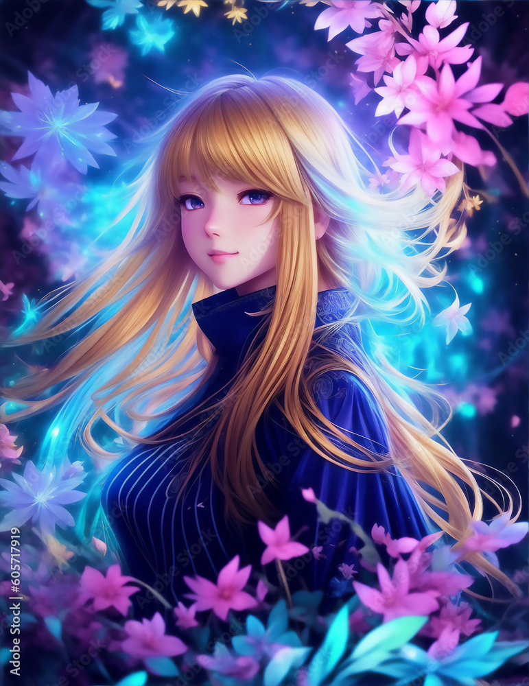 Fantasy portrait of a woman surrounded by flowers Fantasy portrait of a woman surrounded by flowers