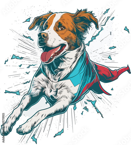 Happy cat wearing superhero clothes is flying t shirt, Vector, illustration