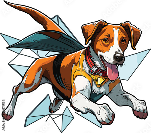 Happy cat wearing superhero clothes is flying t shirt, Vector, illustration