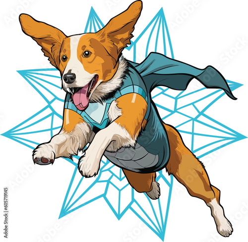 Happy cat wearing superhero clothes is flying t shirt, Vector, illustration