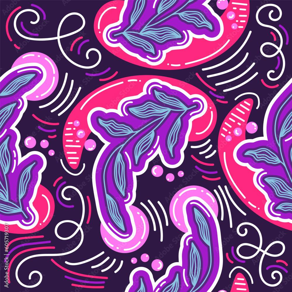Seamless Floral Pattern in Retro 90s Style. Cute Botanical Contemporary Pattern. Trendy and Groovy Graphics for Fashion, Wallpaper, Wrapping Paper, Background, Print, Fabric, Textile and Apparel Seamless Floral Pattern in Retro 90s Style. Cute Botanical Contemporary Pattern. Trendy and Groovy Graphics for Fashion, Wallpaper, Wrapping Paper, Background, Print, Fabric, Textile and Apparel
