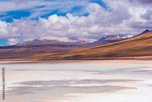 View of frozen lake in the bolivian plateau
