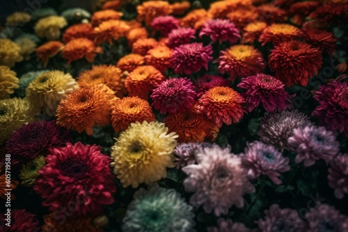 A backdrop of colorful chrysanthemums with plenty of room to add text or images. Generative AI