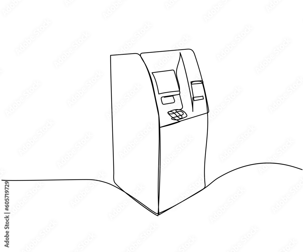 ATM, cash machine, bank one line art. Continuous line drawing of bank
