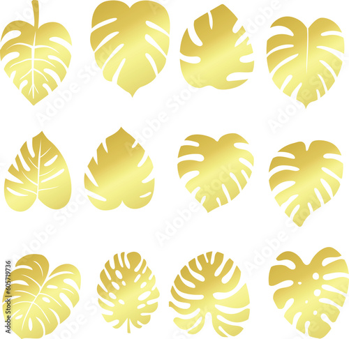 Set of gold tropical leaves