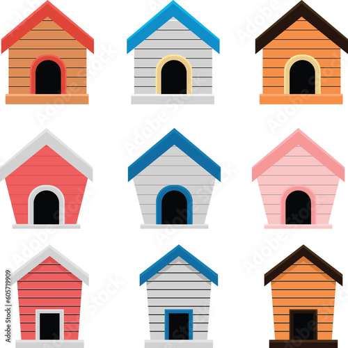 Set of dog house clipart. Pet house vector