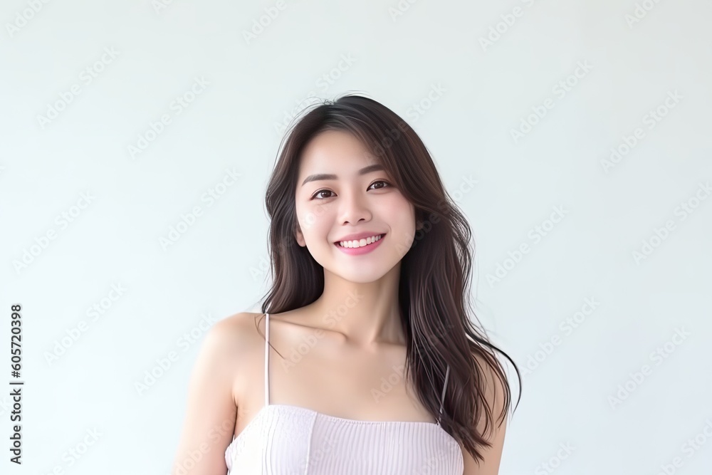 Beautiful Asian woman smiles and radiates happiness, showcasing her healthy, glowing skin. Generative AI Beautiful Asian woman smiles and radiates happiness, showcasing her healthy, glowing skin. Generative AI