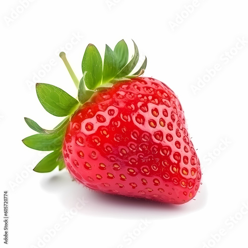 Single Ripe Strawberry On White Background Realistic Illustration