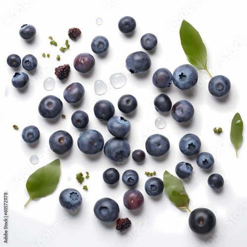 Blueberries Scattered On White Background Illustration