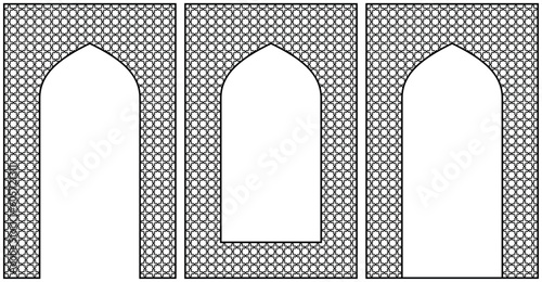 Arches and frame . Arabic geometric ornament . Black color