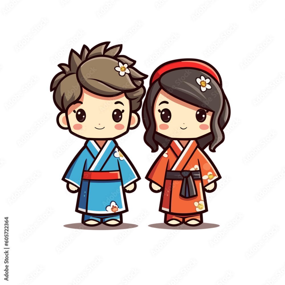 a couple of cute kids with Japanese traditional suit style 1