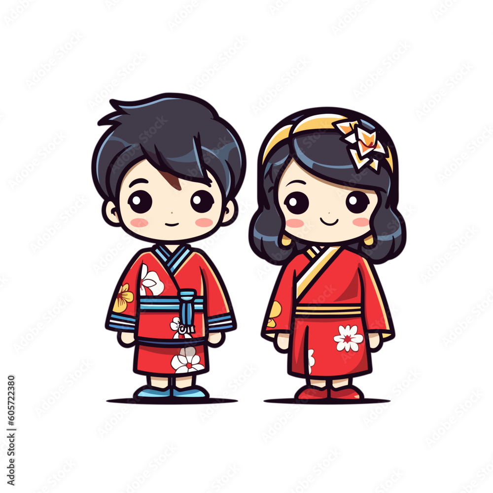 a couple of cute kids with Japanese traditional suit style 2 a couple of cute kids with Japanese traditional suit style 2