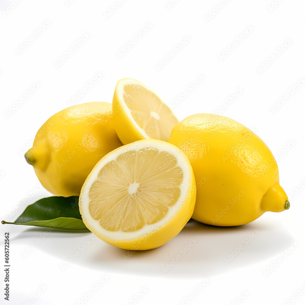 Fresh Whole And Sliced Lemon Isolated White Illustration