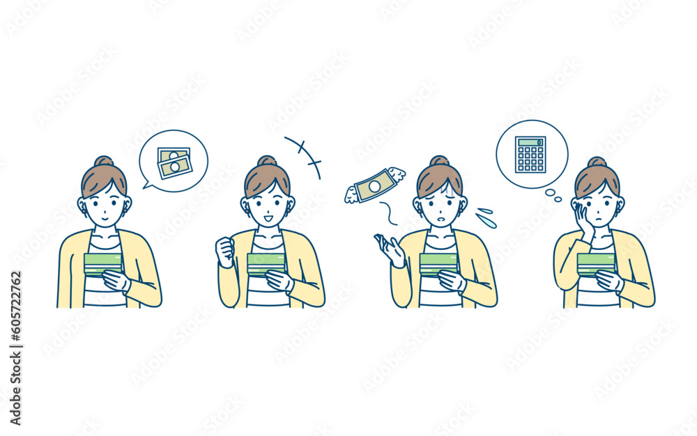 通帳を見る女性イラスト 通帳を見る女性イラスト