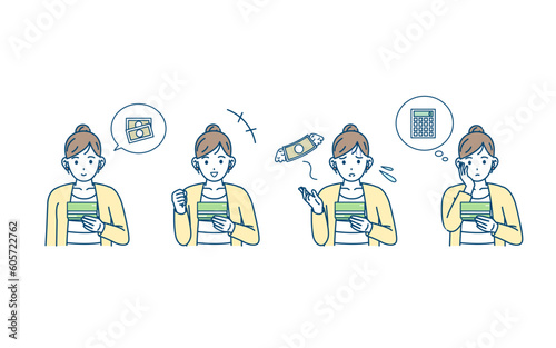 通帳を見る女性イラスト