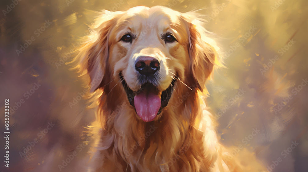 A painting of a golden retriever dog 