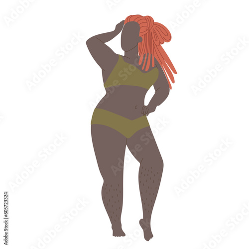 Body positive woman posing isolated on white background.
